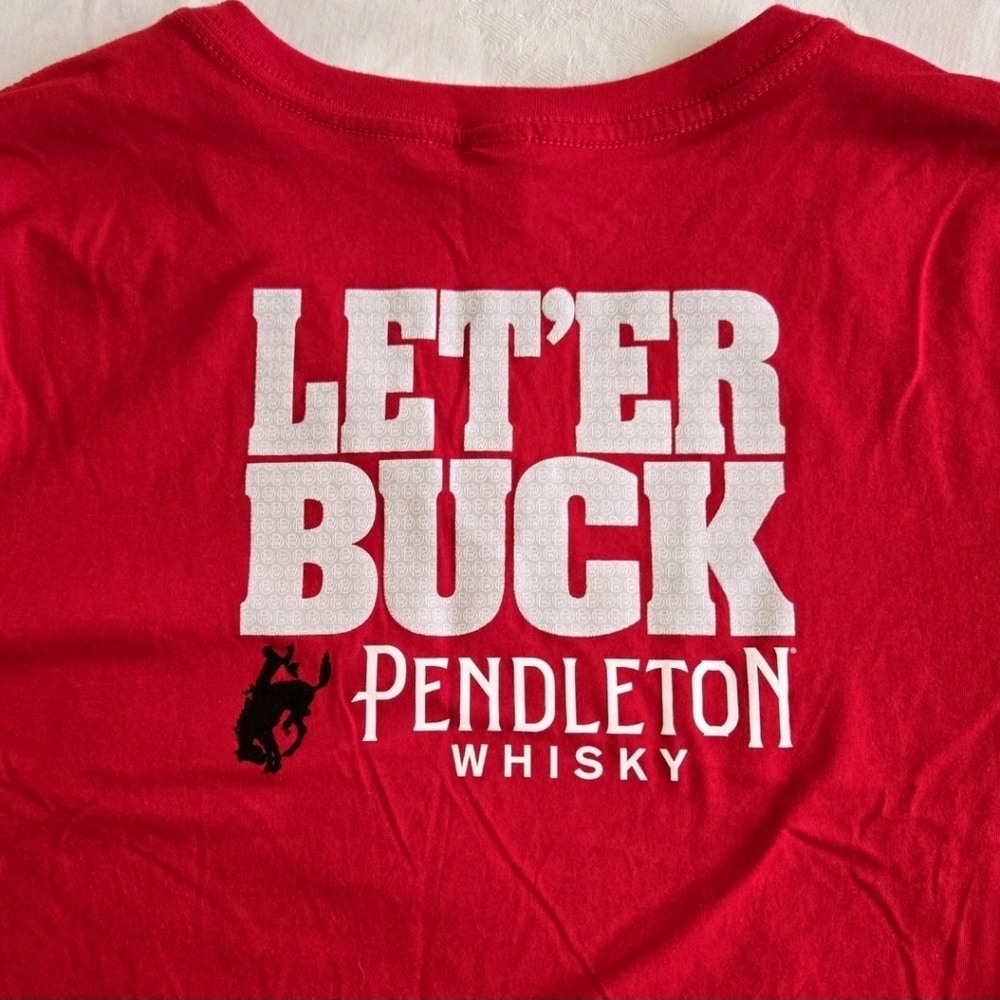 Pendleton Whiskey Red T-shirt  V-neck Cap Sleeve Cowgirl Breweriana Ad / Sz XL